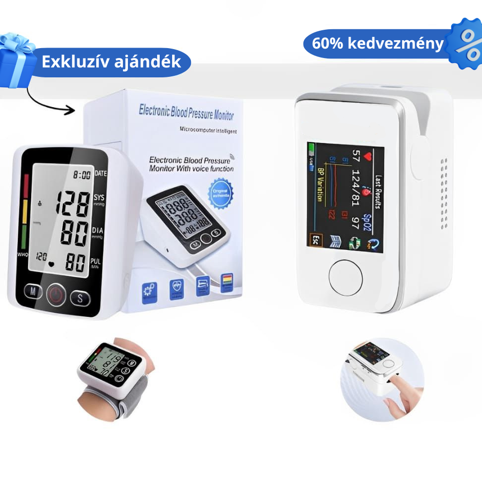 Teljes Egészség Csomag – Tű nélküli vércukorszintmérő + elektronikus vérnyomásmérő